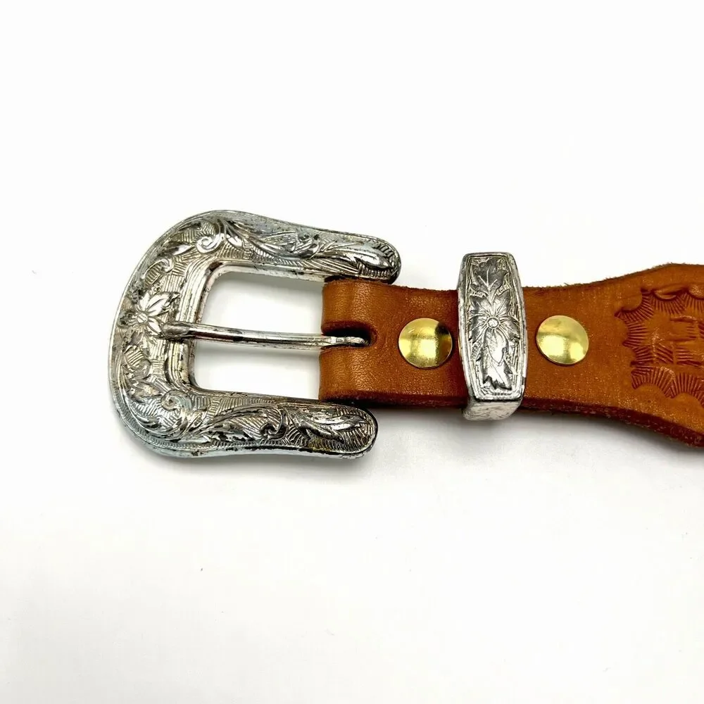 Patrick Boys Hand Tooled Leather Western Name Belt 22 Tan Basketweave Cowboy
